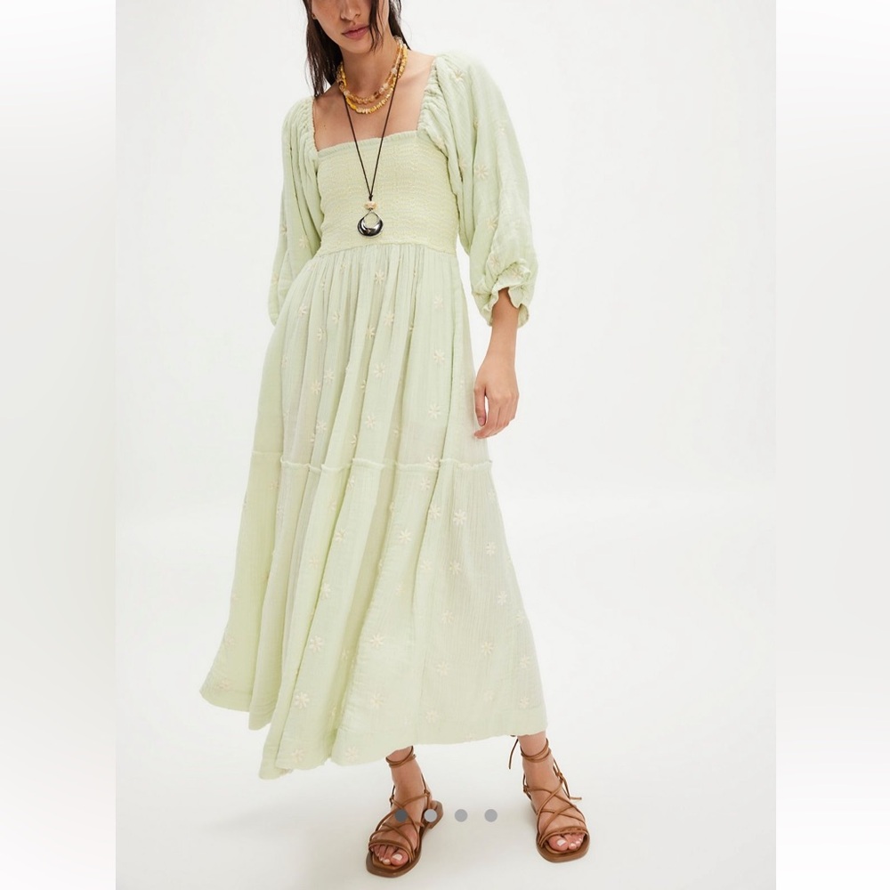 Free People Dahlia Embroidered Smocked Top Romantic Cottagecore Maternity Maxi